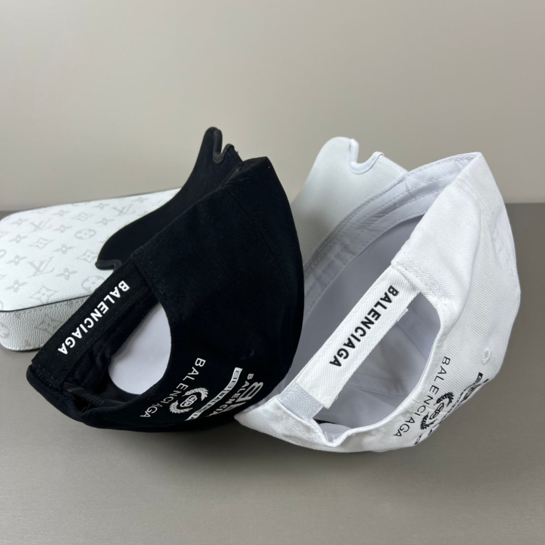 White cotton multi‑logo embroidery cap with sculpted brim