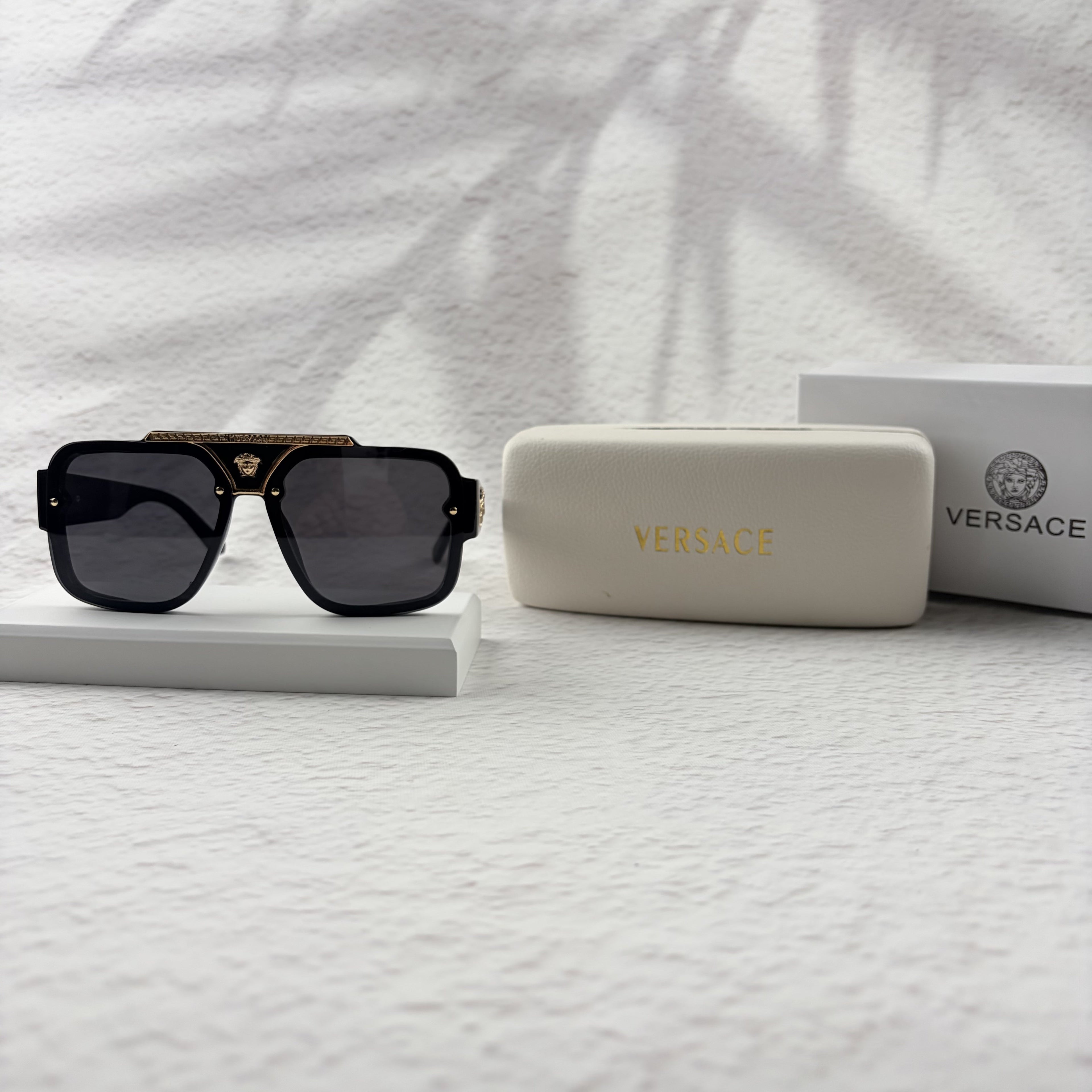 Oversized Flat-Top Sunglasses - Luxury Gold-Accent Shield Shades