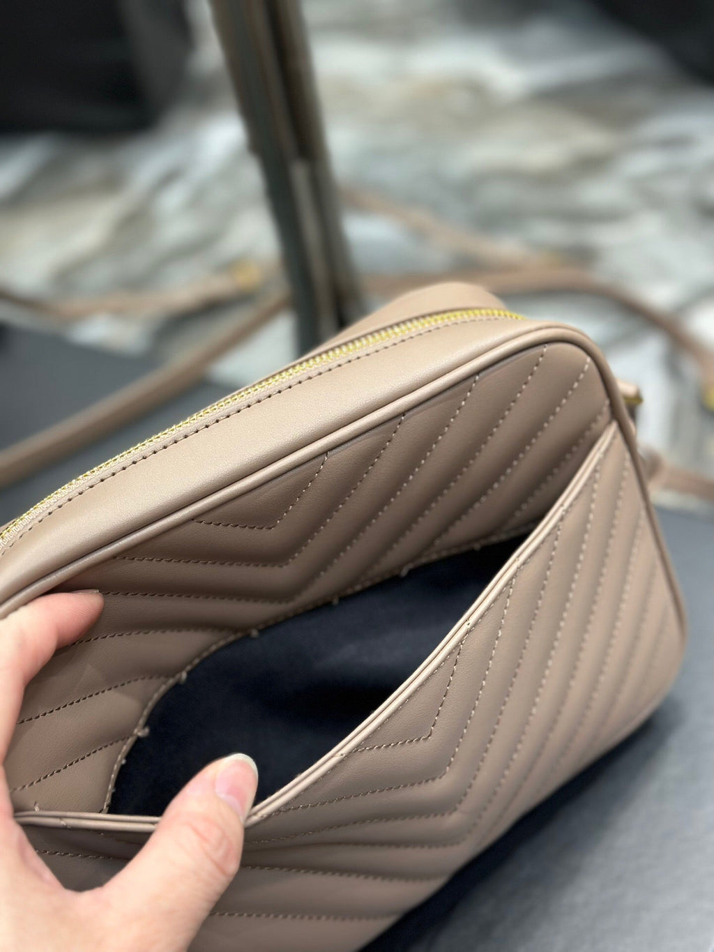 Quilted Leather Camera Bag with Tassel Detail