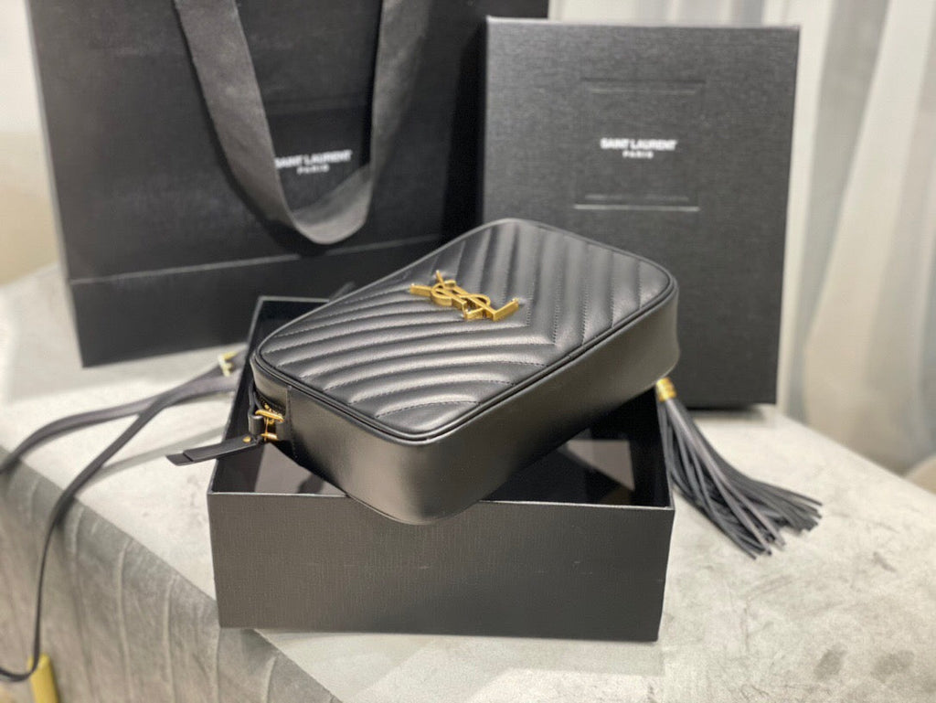 Quilted Leather Camera Bag with Gold-Tone Accents