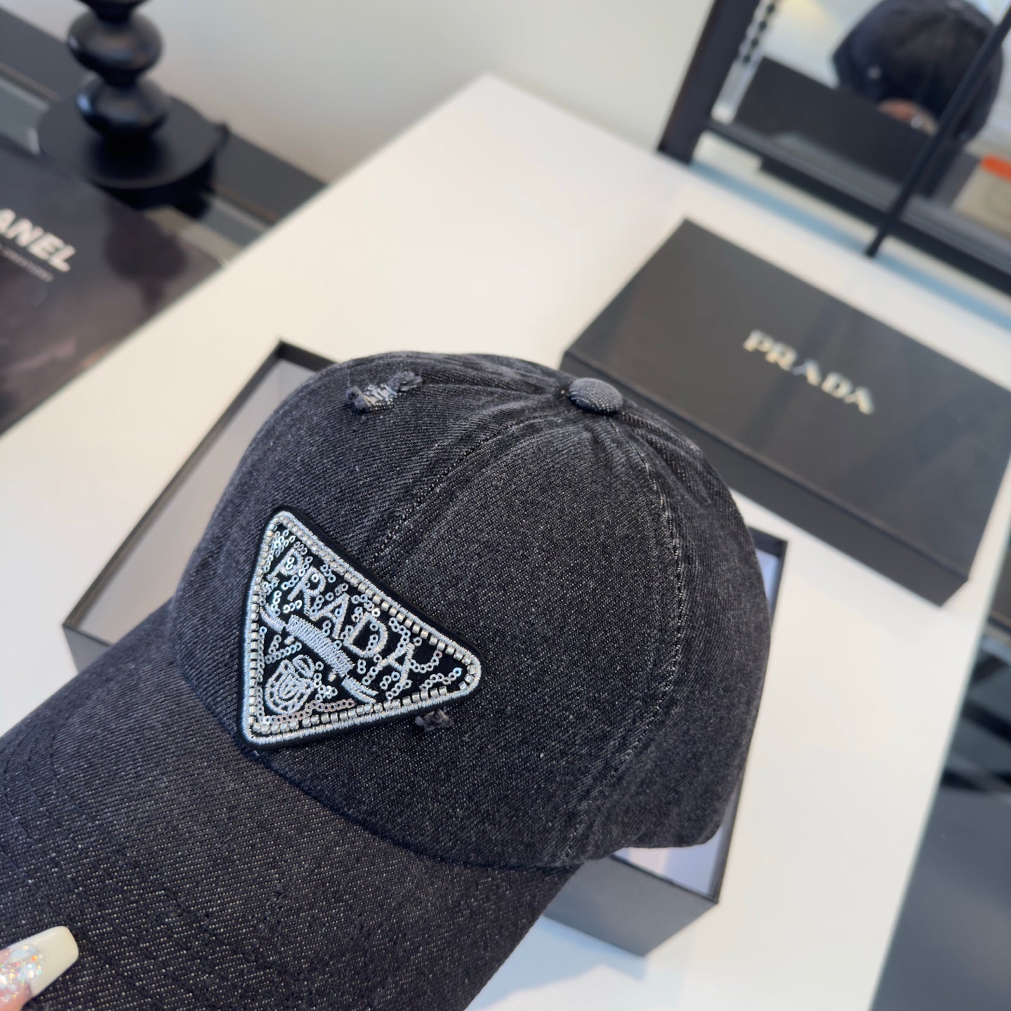 Embellished Denim Baseball Cap - Adjustable Distressed Streetwear
