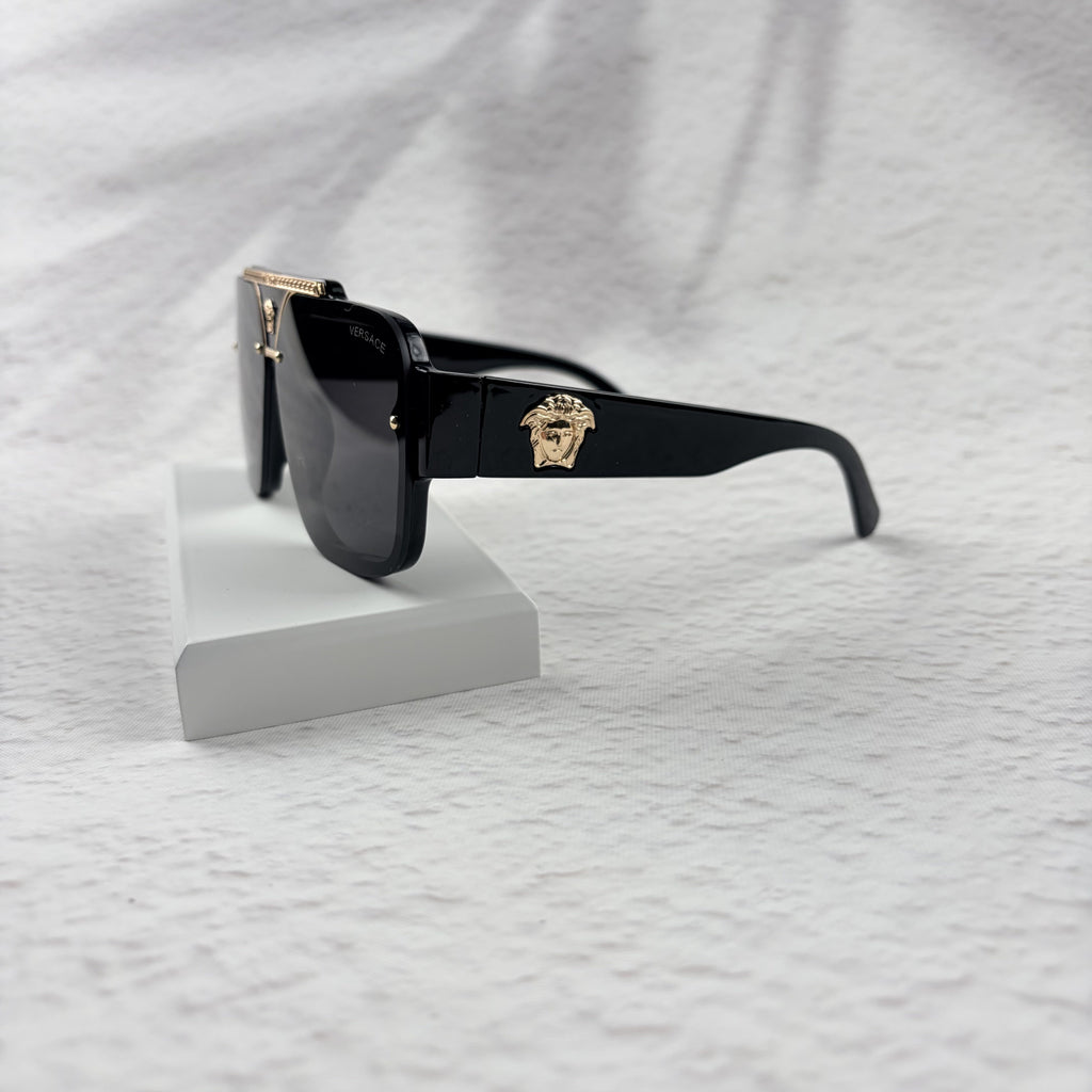 Oversized Flat-Top Sunglasses - Luxury Gold-Accent Shield Shades