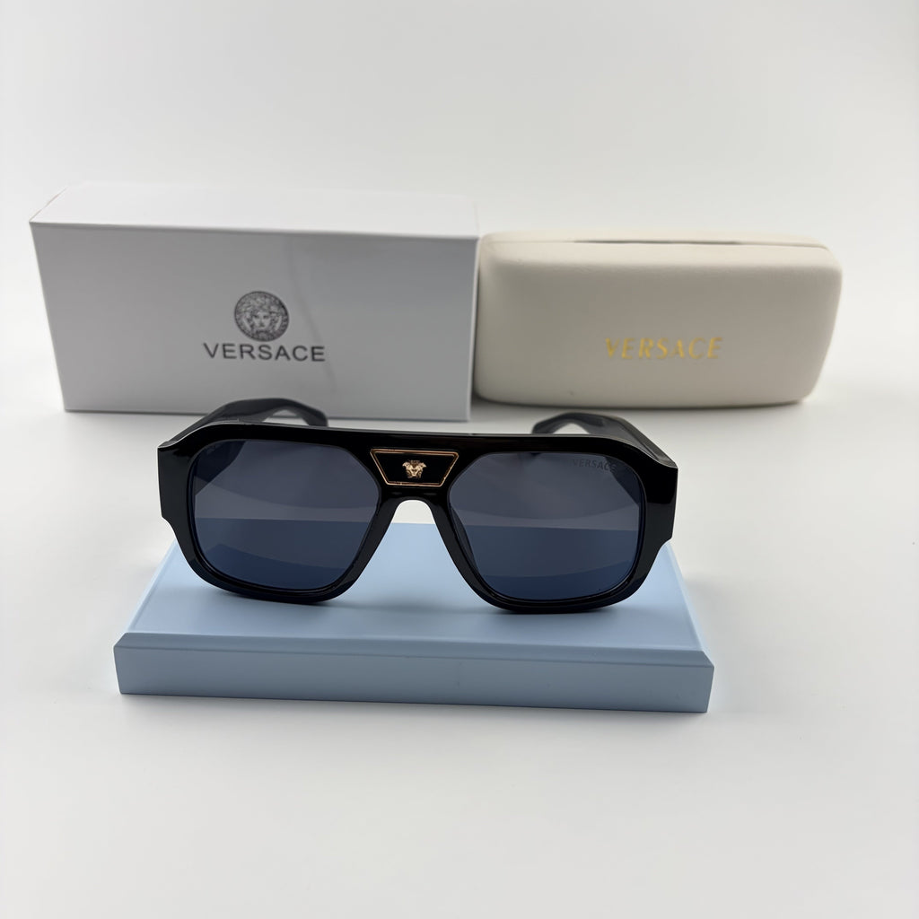 Premium Oversized Aviator Sunglasses - Gold Medusa Accent Black Frame