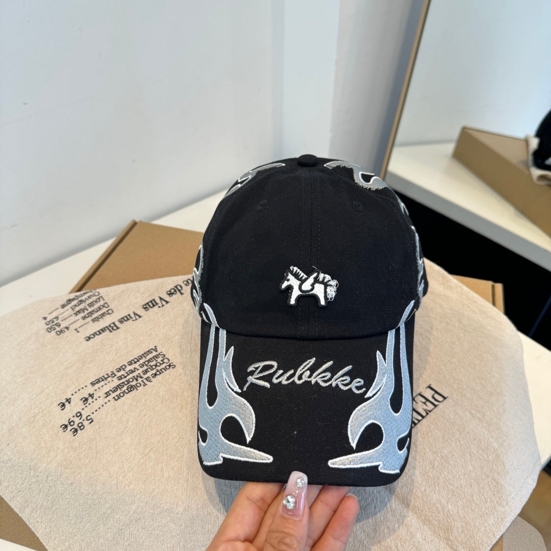 Streetwear Flame Embroidery Baseball Cap - Cotton Unisex Sun Hat