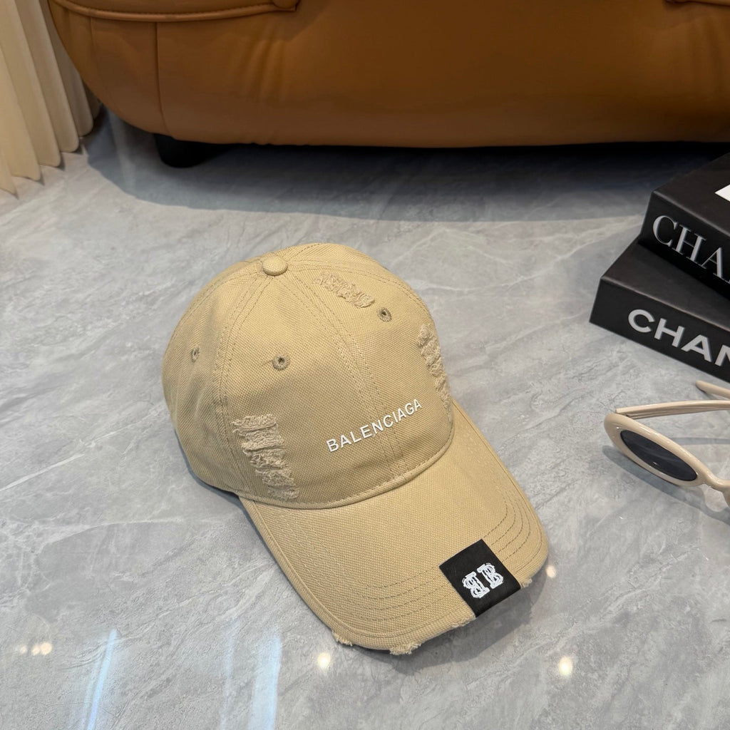 Minimalist Distressed Baseball Cap in Beige