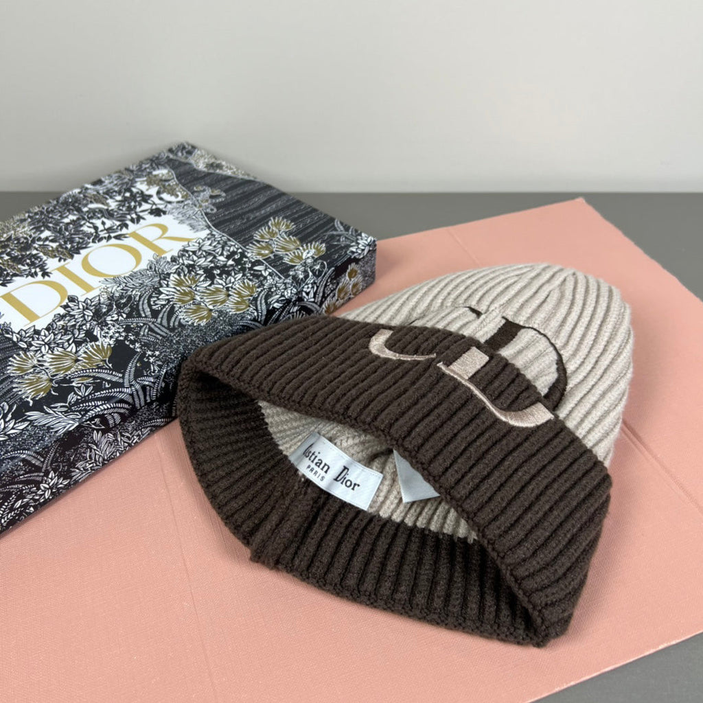 CD Two-Tone Ribbed Knit Beanie Winter Headwear