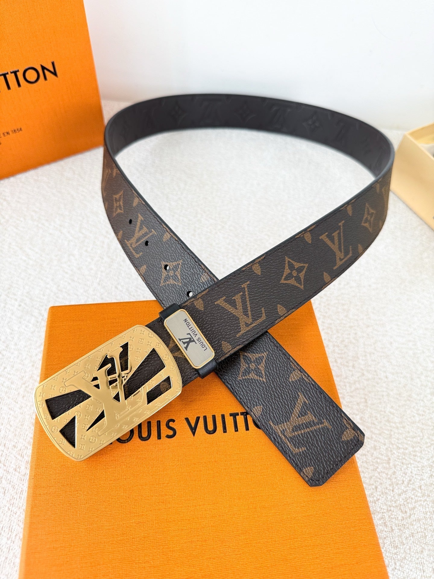 Classic Monogram Leather Belt with Premium Steel Buckle, 3.8cm