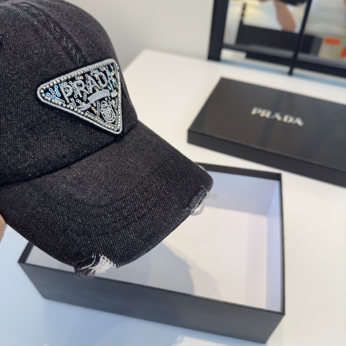 Embellished Denim Baseball Cap - Adjustable Distressed Streetwear