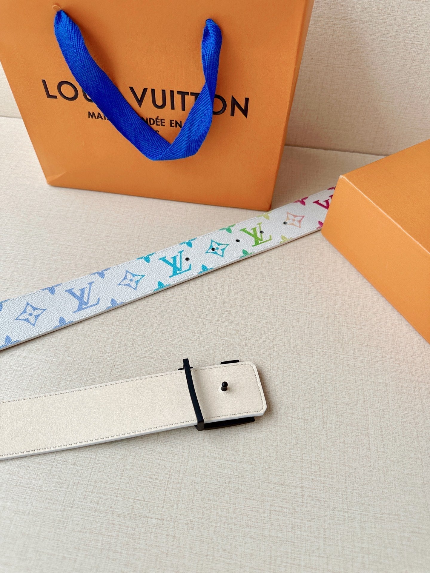 Multi-Color Monogram Canvas Belt, 40mm Reversible Leather Strap