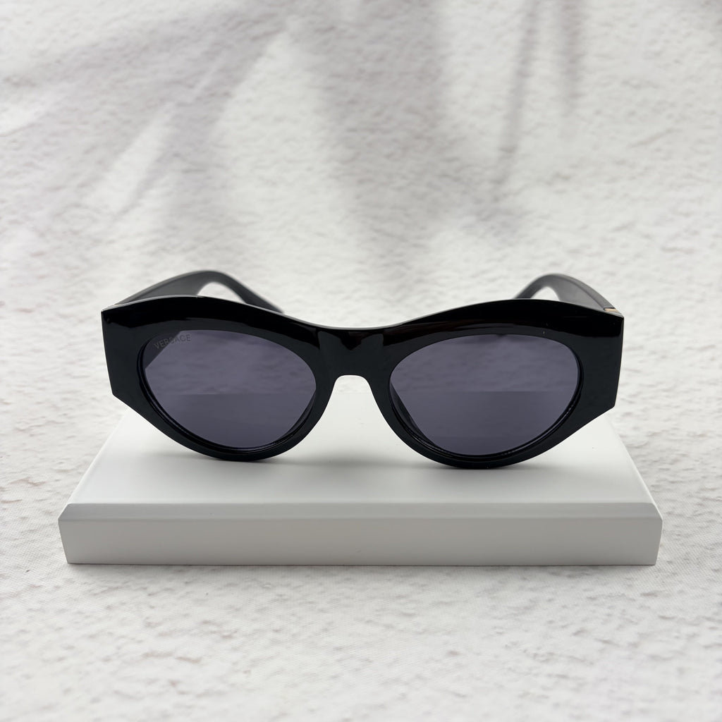 Classic Black Cat-Eye Sunglasses with Gold Baroque Temples