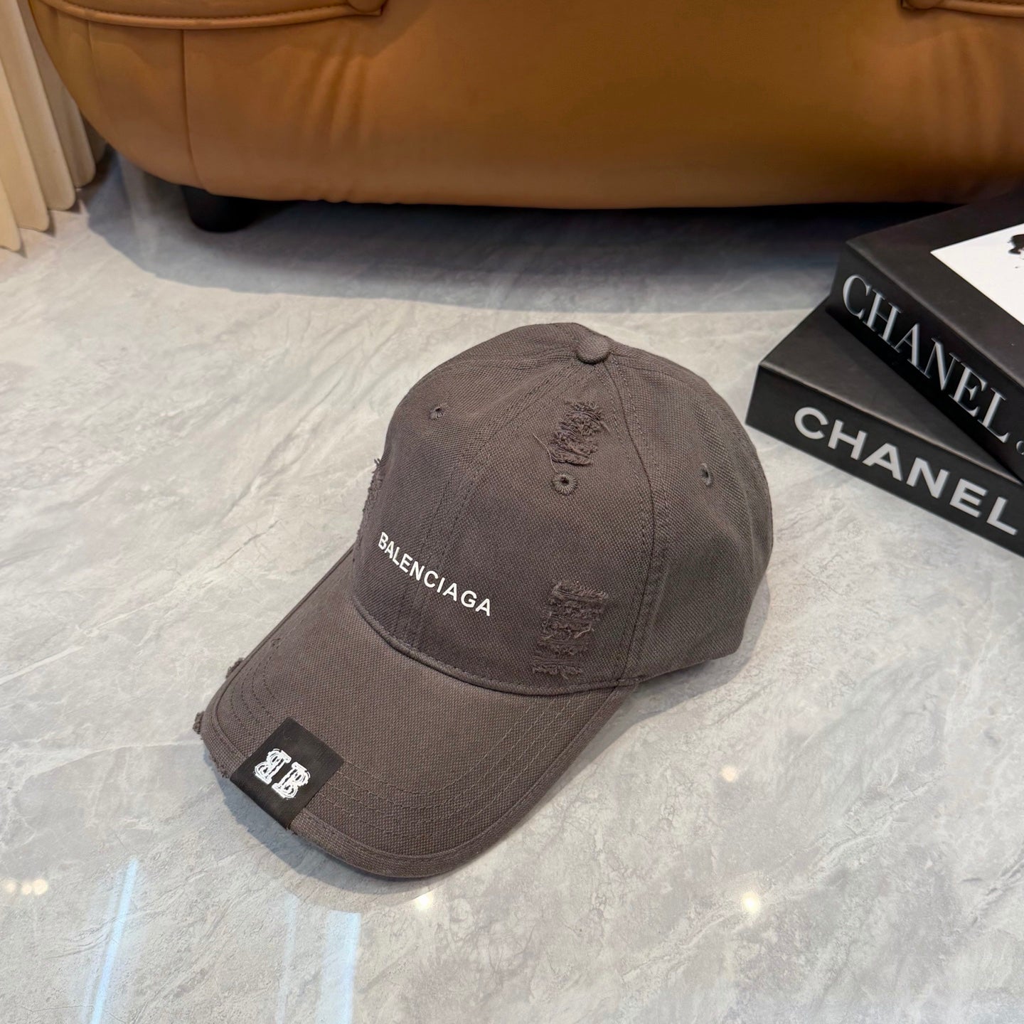 Distressed Style Baseball Cap in Charcoal