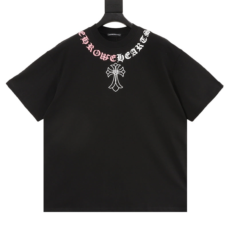 Chrome Hearts Color-block Gothic Script Cross Necklace T-Shirt
