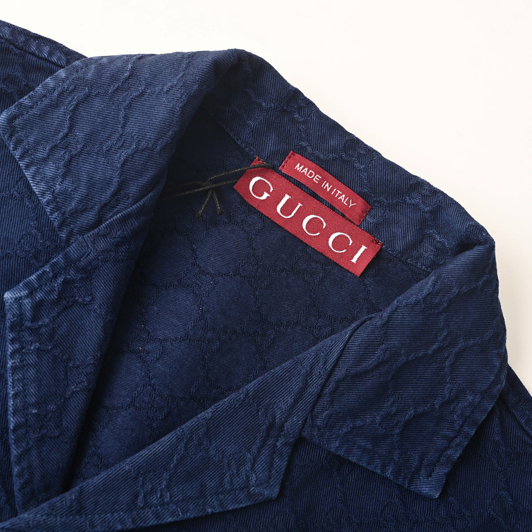 GUCCI Jacquard Denim Short-Sleeve Shirt