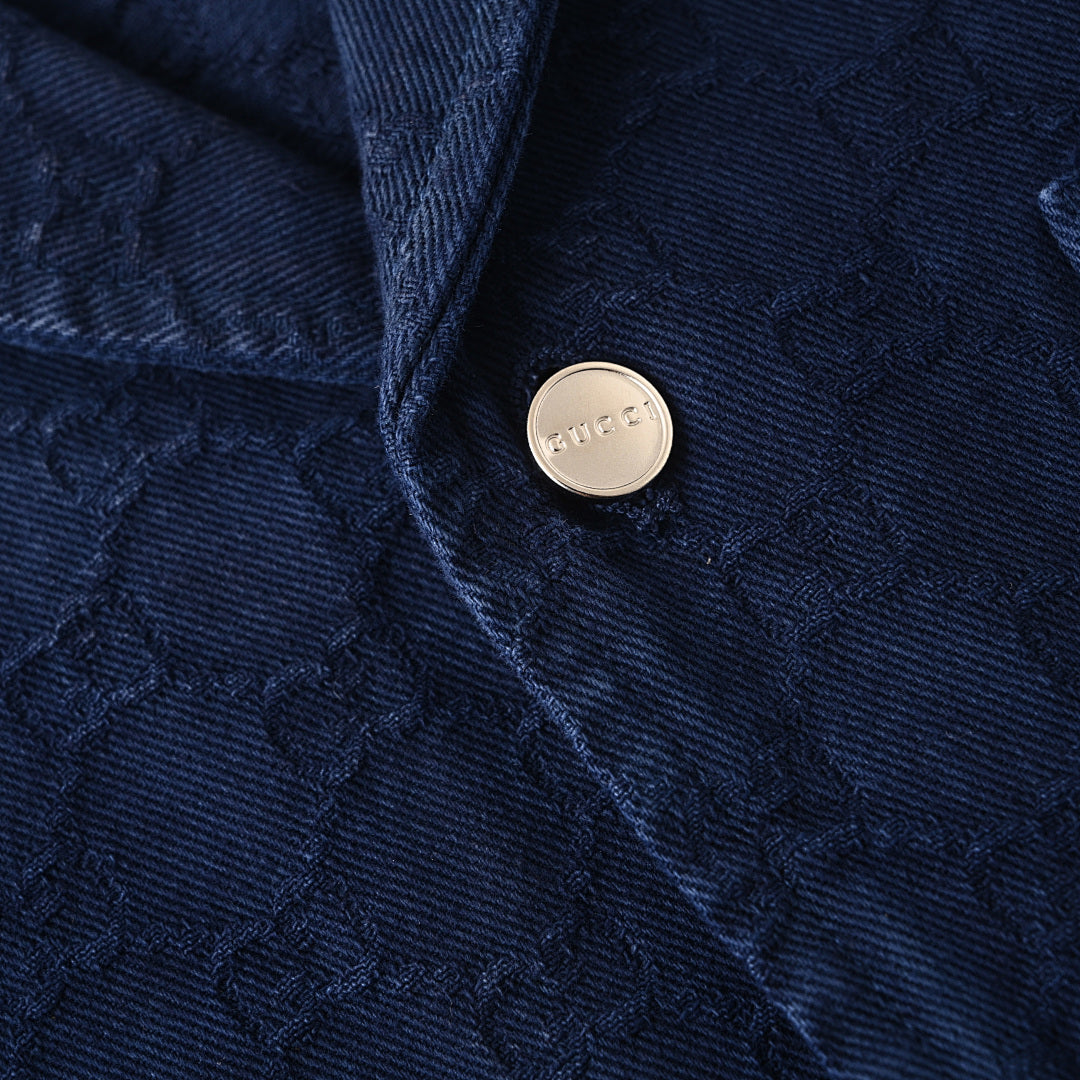 GUCCI Jacquard Denim Short-Sleeve Shirt