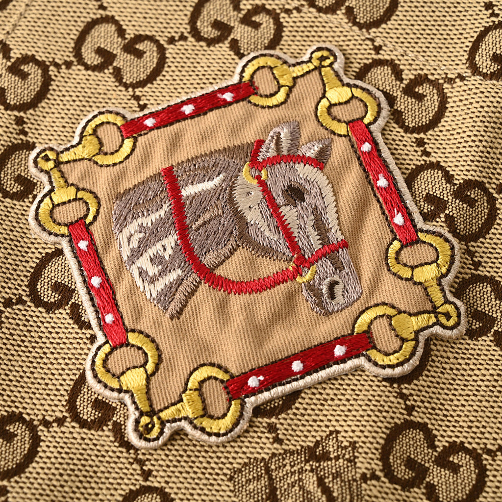 GUCCI Monogram Embroidered "Year of the Horse" Badge Cuban Collar Shirt
