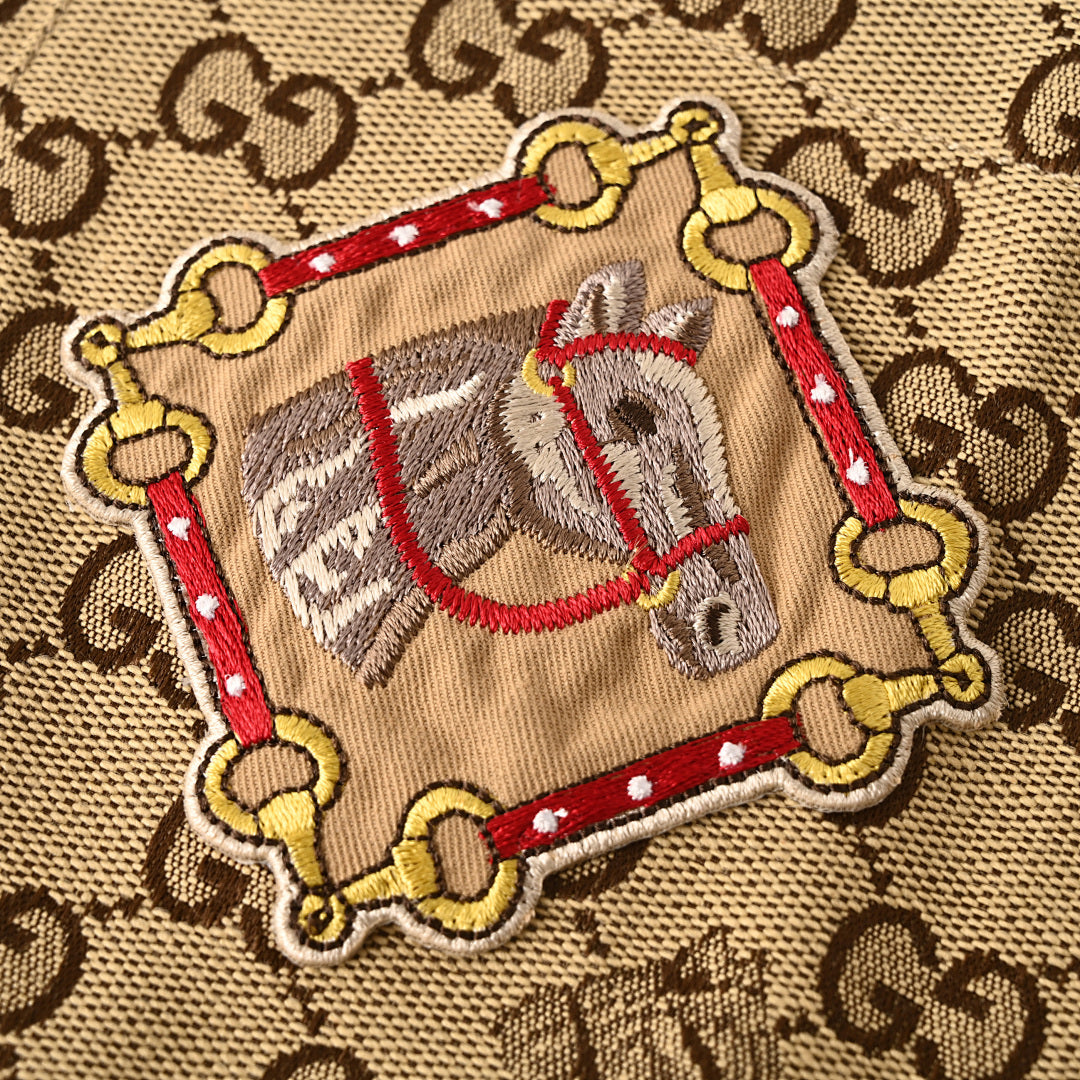 GUCCI Monogram Embroidered "Year of the Horse" Badge Cuban Collar Shirt