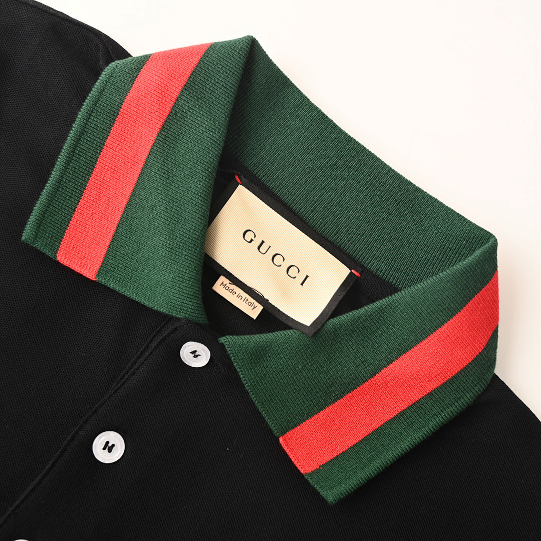 GUCCI Red and Green Web Embroidered Polo Shirt
