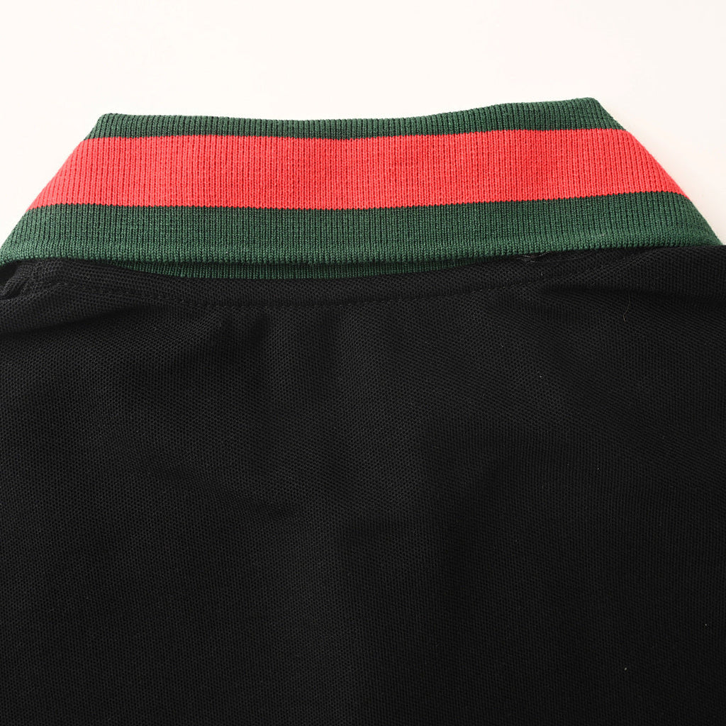 GUCCI Red and Green Web Embroidered Polo Shirt