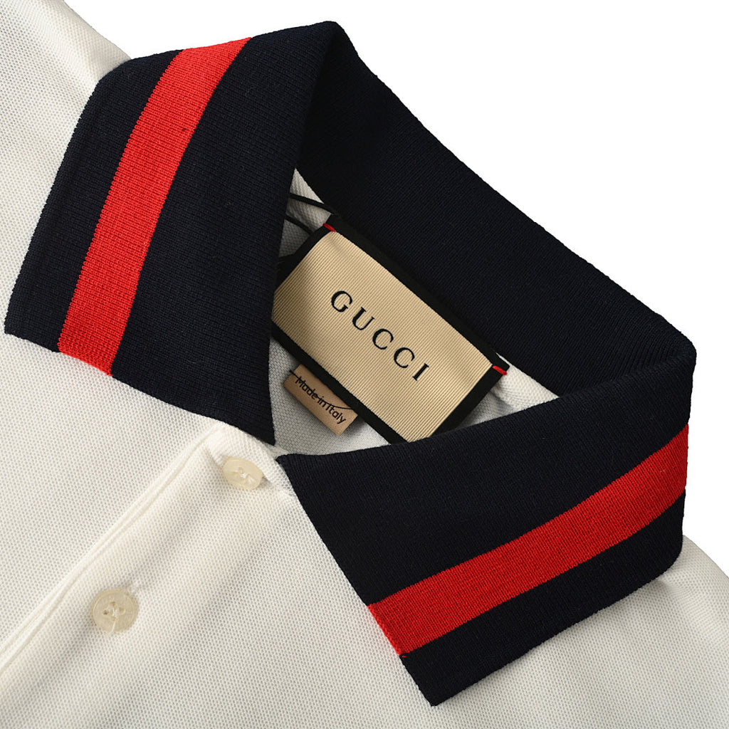GUCCI Red and Green Web Embroidered Polo Shirt