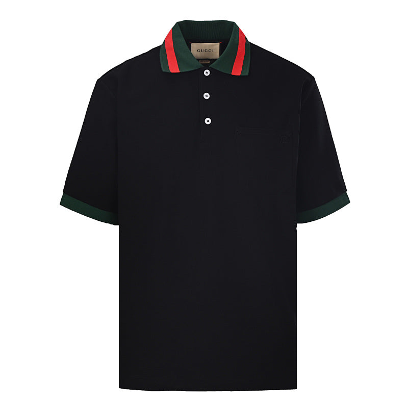 GUCCI Red and Green Web Embroidered Polo Shirt