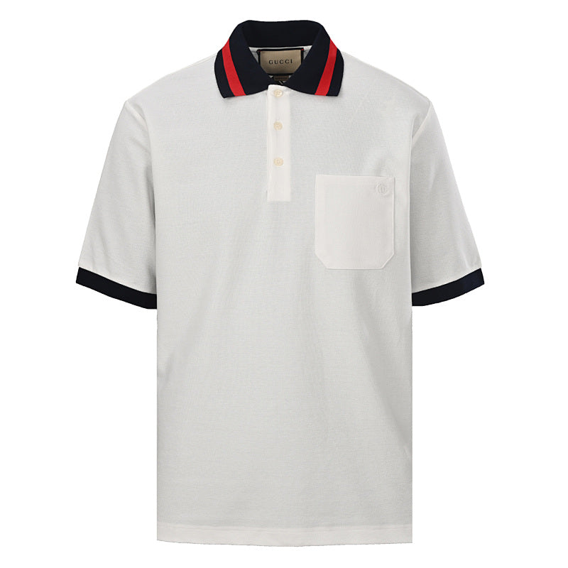 GUCCI Red and Green Web Embroidered Polo Shirt