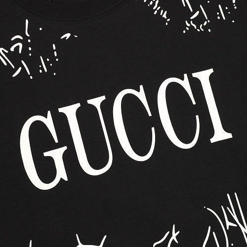 GUCCI 2026 New Arrival: All-Over Digital Print Short-Sleeve T-Shirt featuring Branch-Motif Lettering Logo