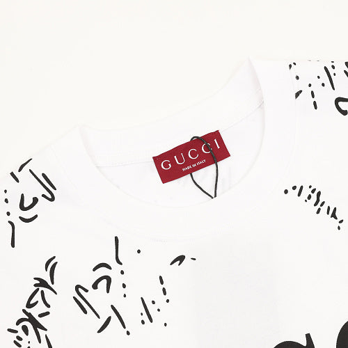 GUCCI 2026 New Arrival: All-Over Digital Print Short-Sleeve T-Shirt featuring Branch-Motif Lettering Logo