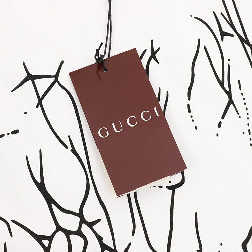 GUCCI 2026 New Arrival: All-Over Digital Print Short-Sleeve T-Shirt featuring Branch-Motif Lettering Logo