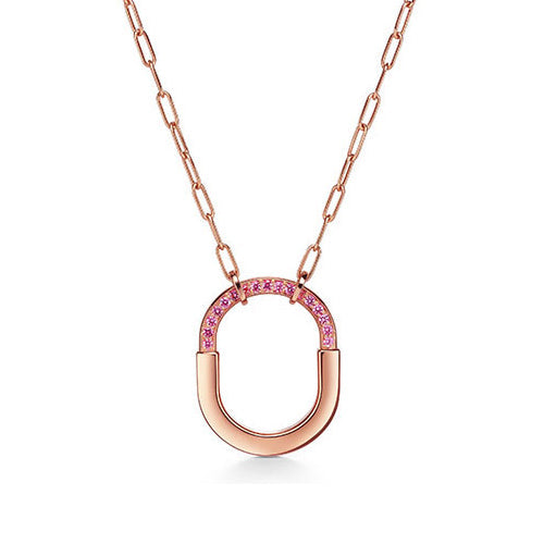 18K Tiffany Lock Pink Pave Diamonds Necklace