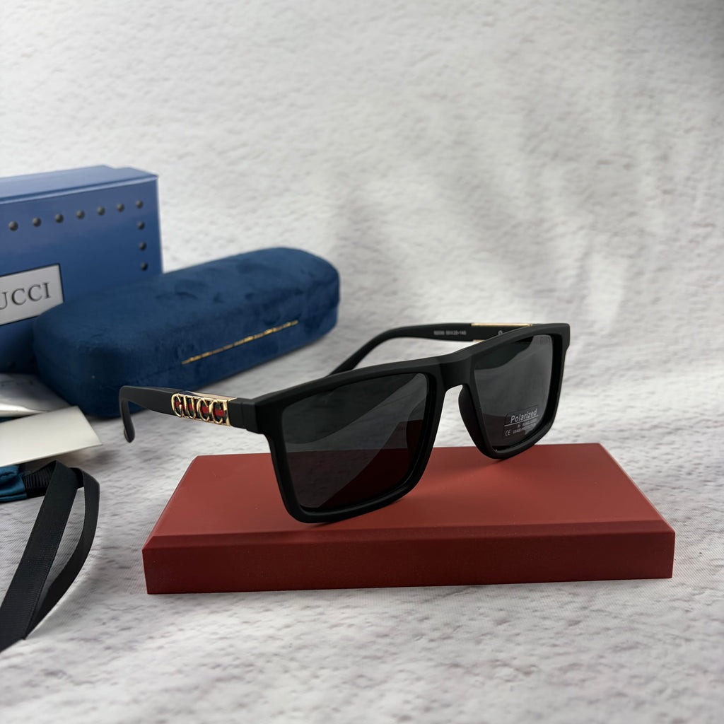 Classic Matte Black Polarized Sunglasses with Gold Accent Temples