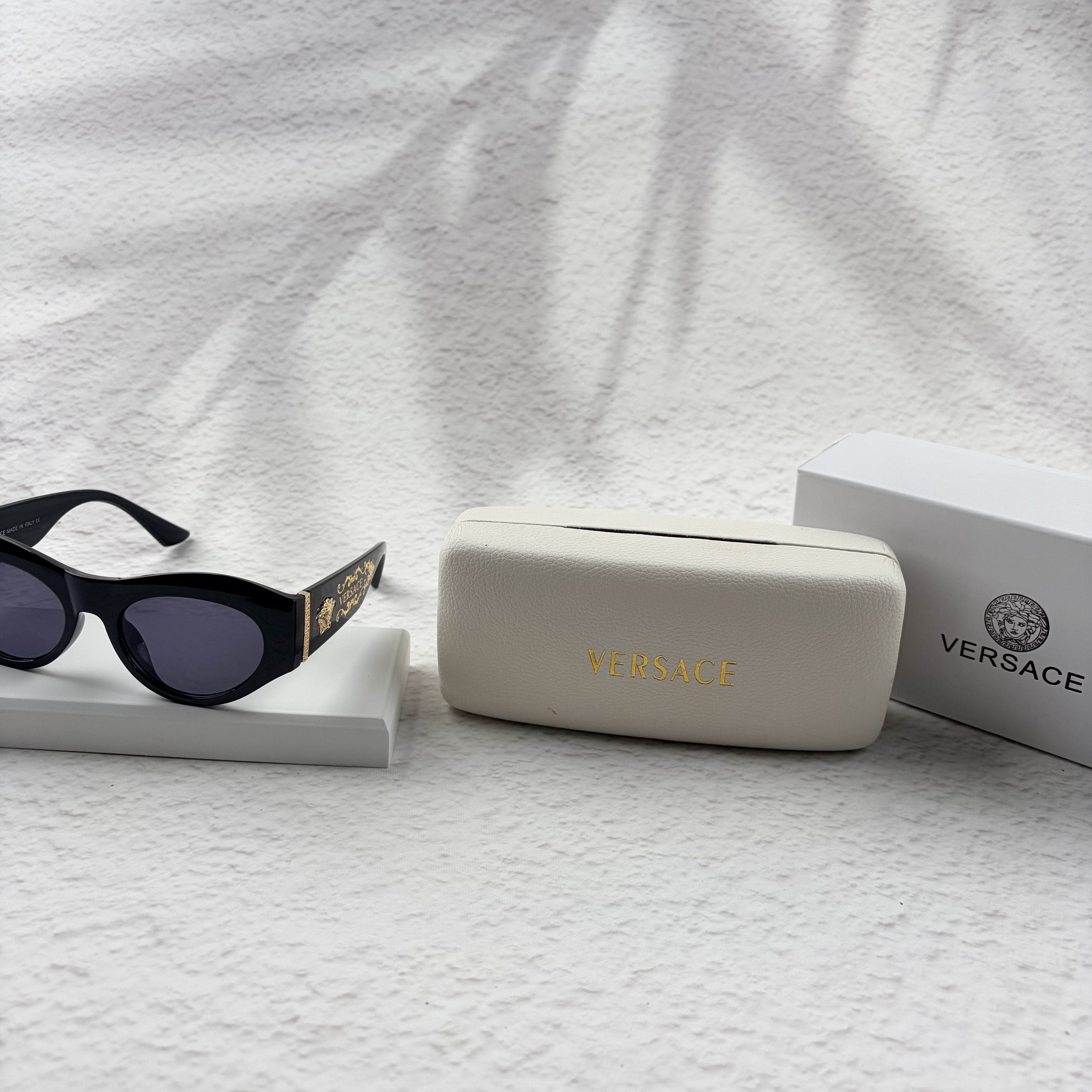 Classic Black Cat-Eye Sunglasses with Gold Baroque Temples