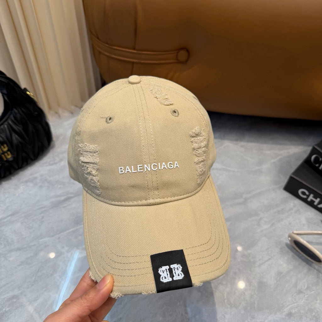 Minimalist Distressed Baseball Cap in Beige