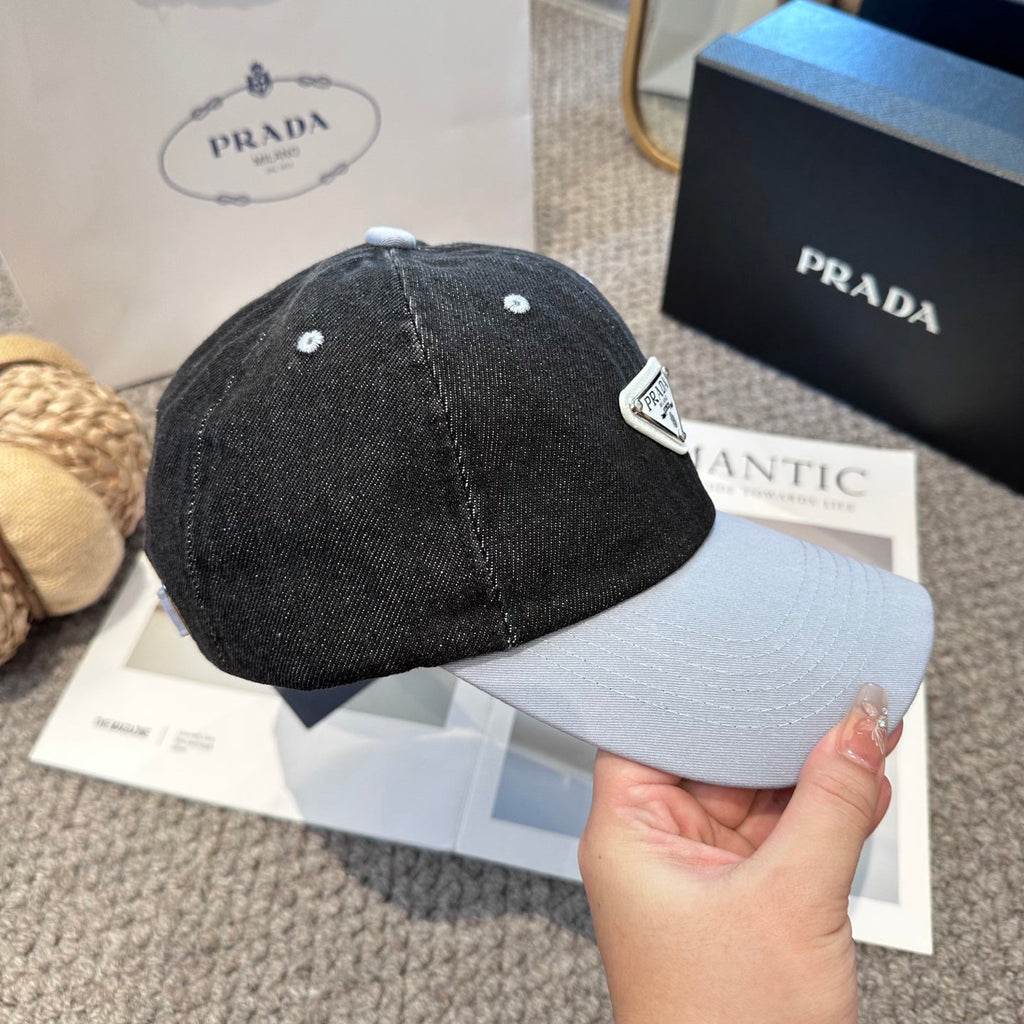 Two-Tone Denim Baseball Cap with Signature Triangle Emblem