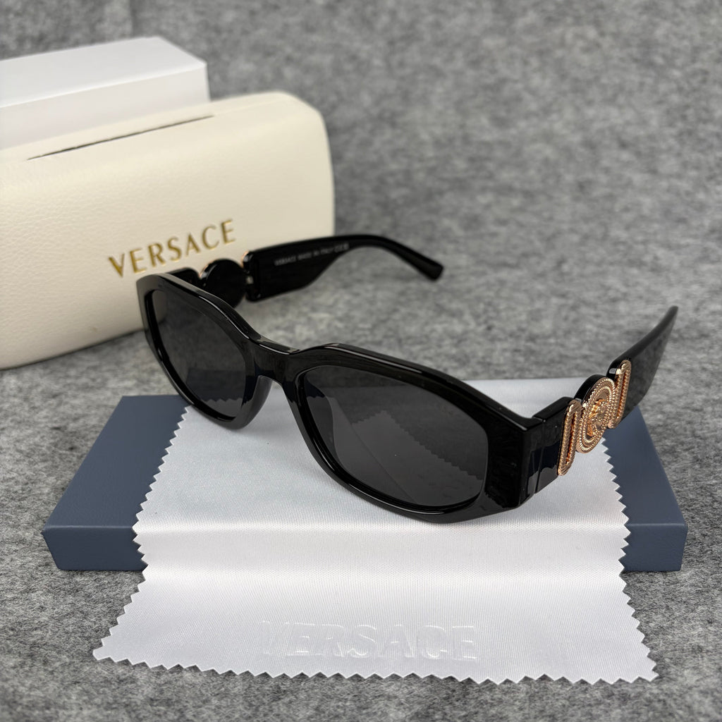 Classic Rectangular Sunglasses with Gold Accent Temple Detail