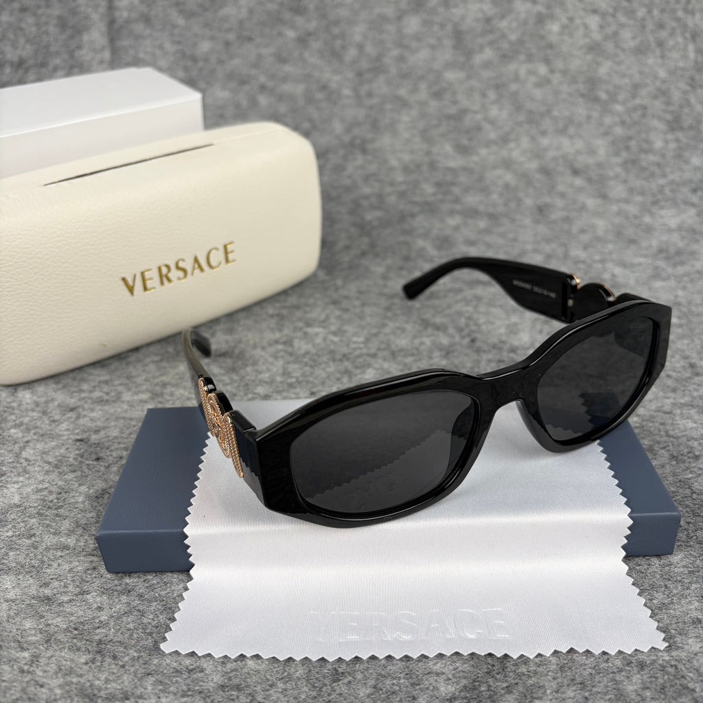 Classic Rectangular Sunglasses with Gold Accent Temple Detail
