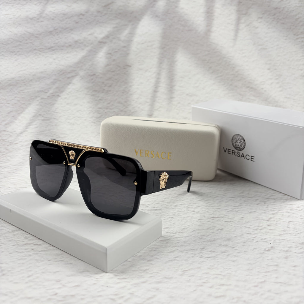 Oversized Flat-Top Sunglasses - Luxury Gold-Accent Shield Shades