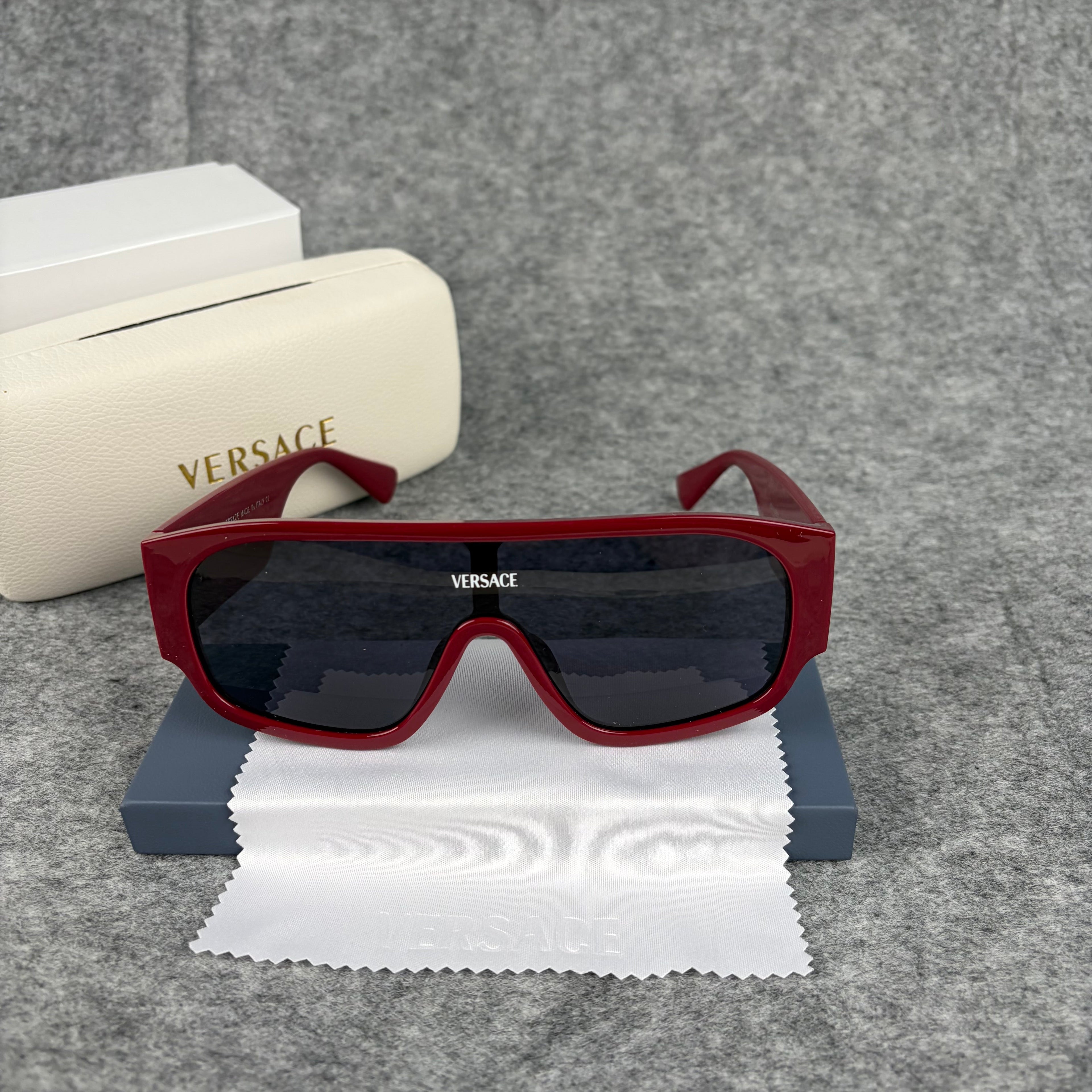 Bold Shield Sunglasses - Oversized Red Frame UV Protection Eyewear