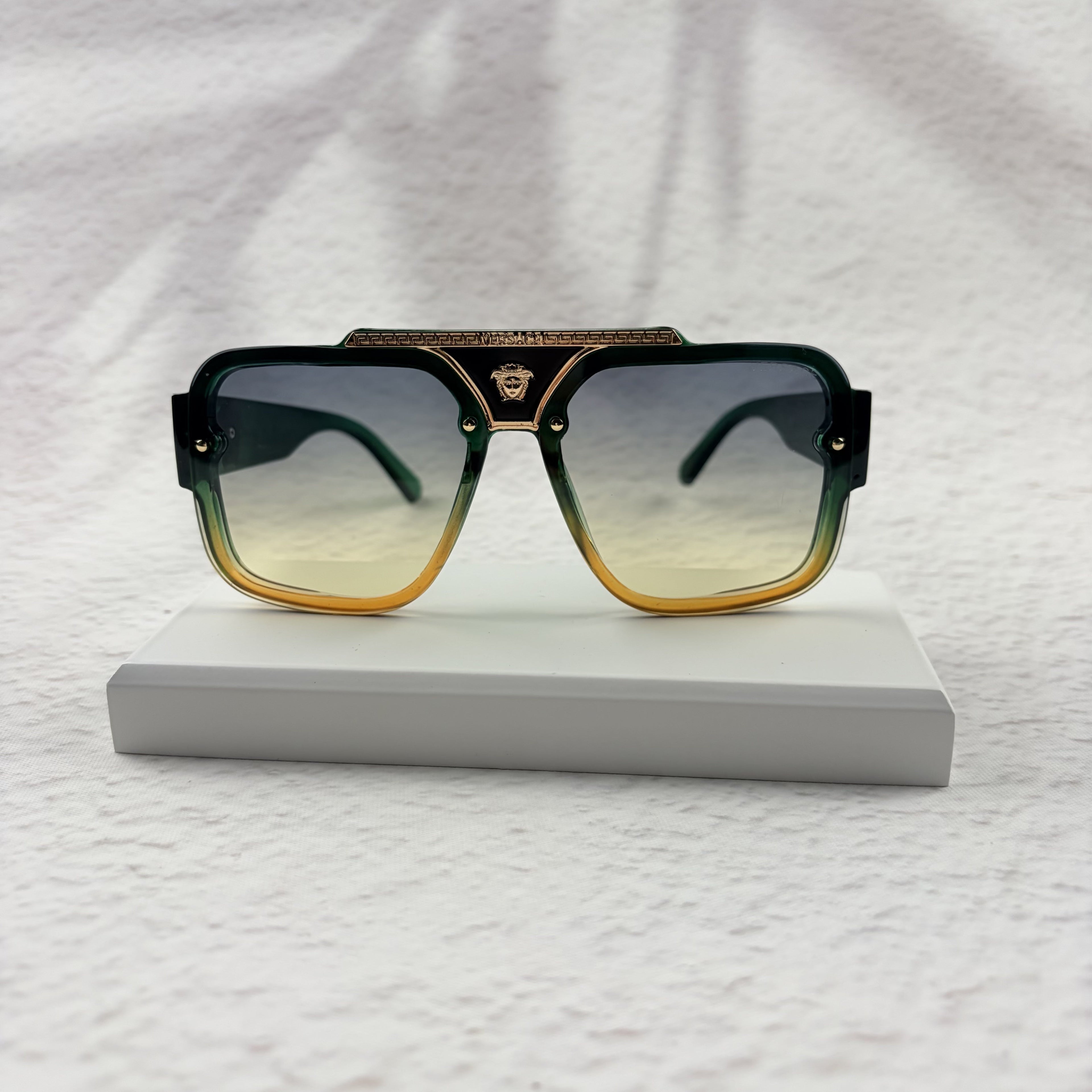 Geometric Gradient Sunglasses with Gold Accents for UV Protection