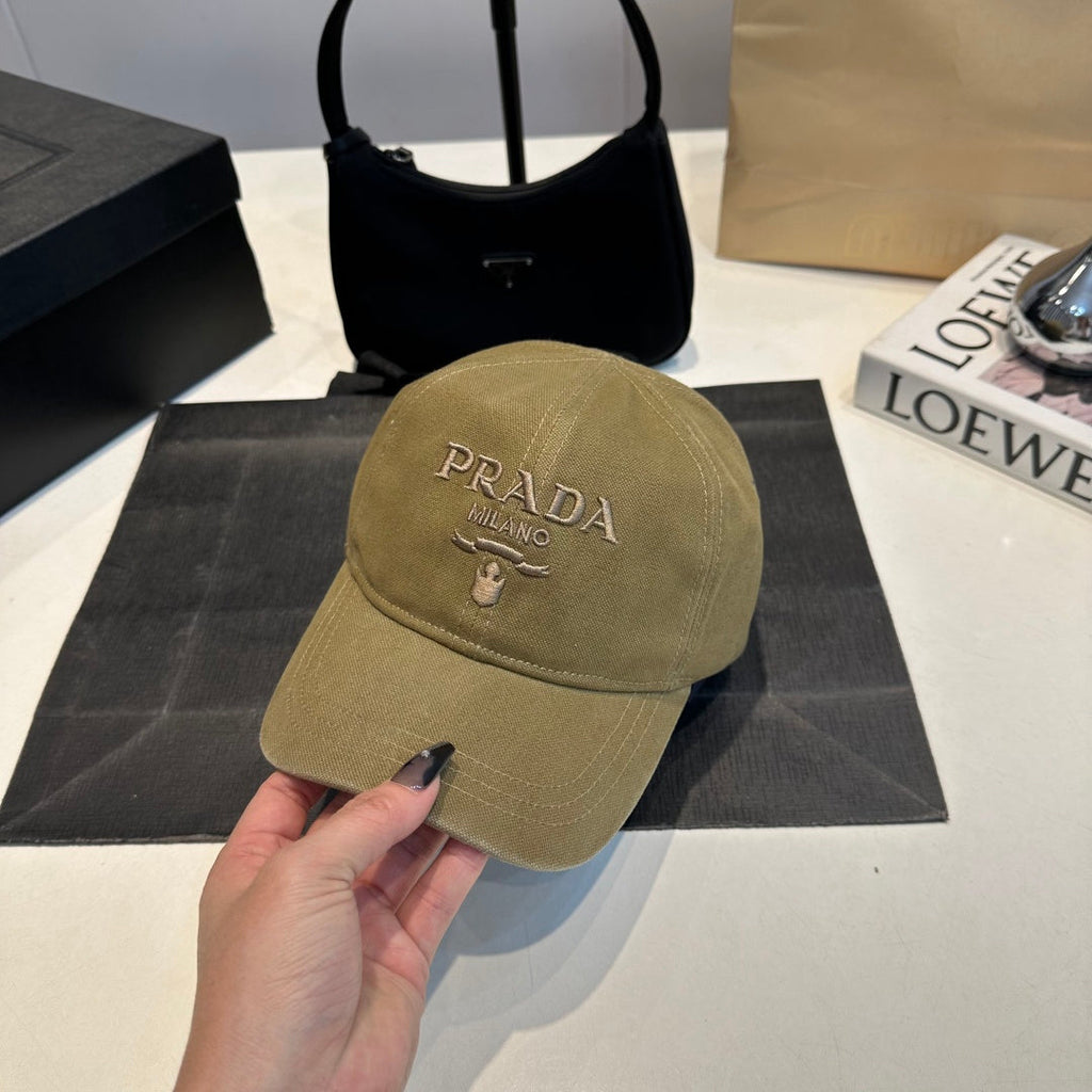 Minimalist Embroidered Cotton Baseball Cap - Khaki