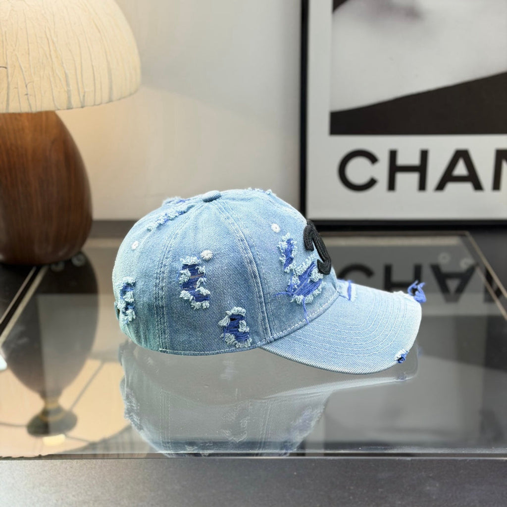 Distressed Denim Baseball Cap - Vintage Washed Streetwear Hat