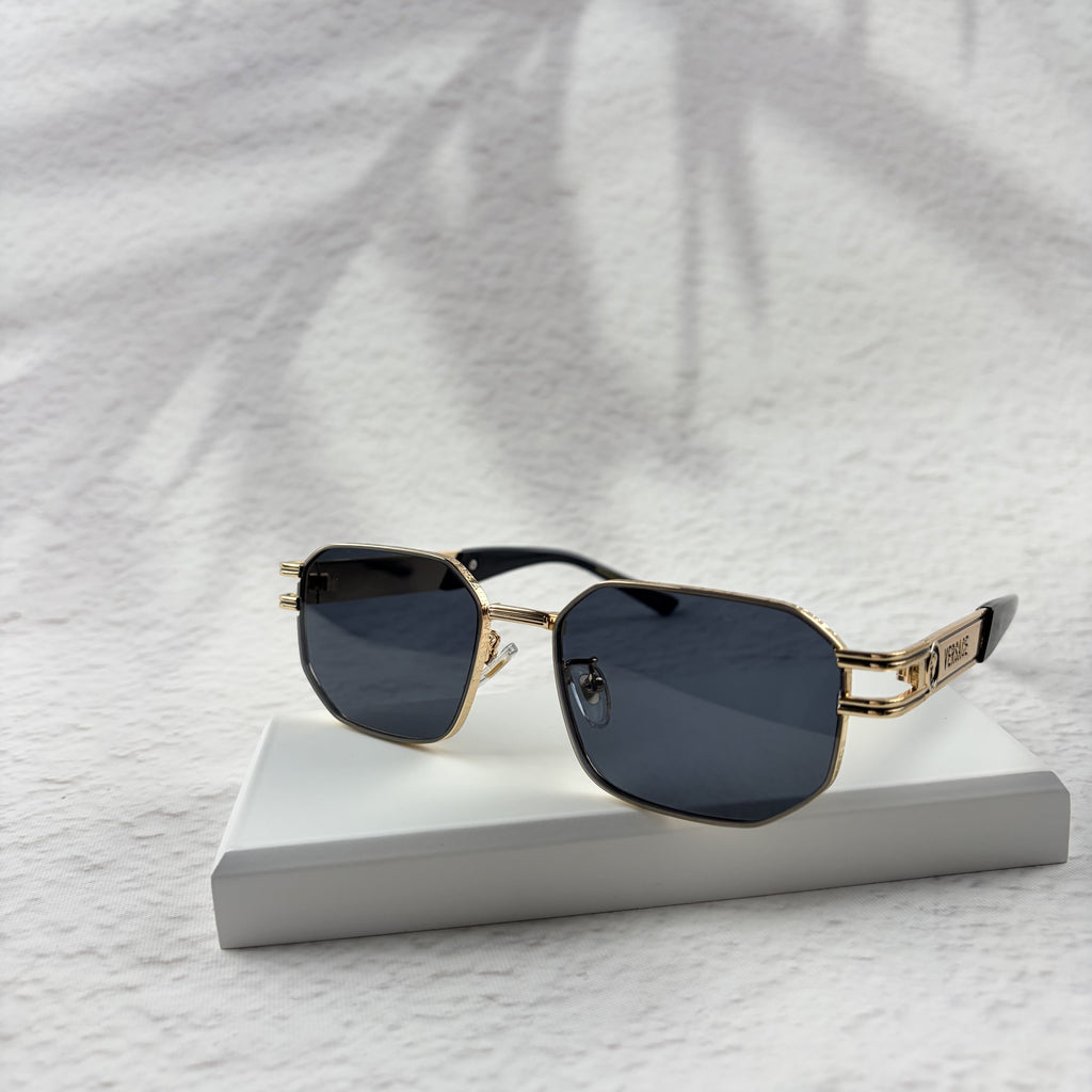 Gold Tone Geometric Sunglasses, UV Protection Men's Eyewear