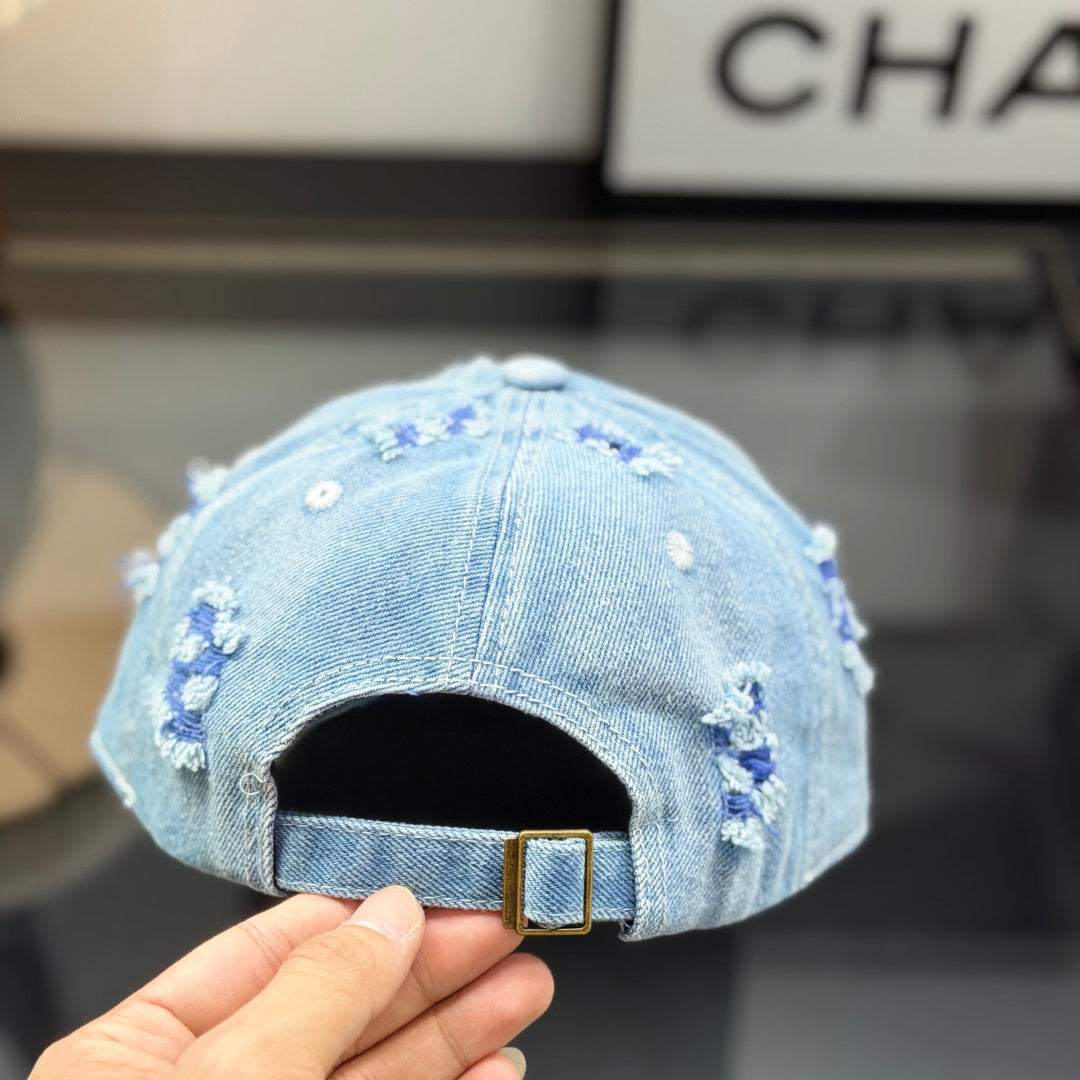 Distressed Denim Baseball Cap - Vintage Washed Streetwear Hat