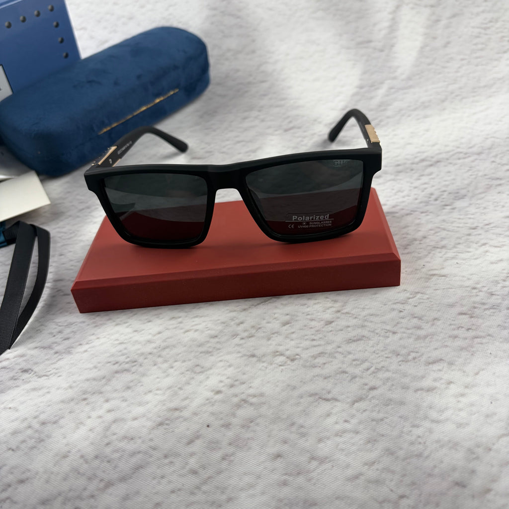 Classic Matte Black Polarized Sunglasses with Gold Accent Temples