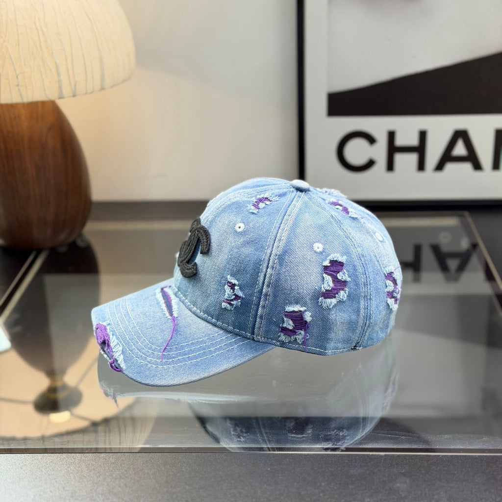 Distressed Denim Baseball Cap - Vintage Washed Streetwear Hat