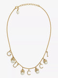 18K Double Gucci Logo Plaque Embellished Pearl Necklace