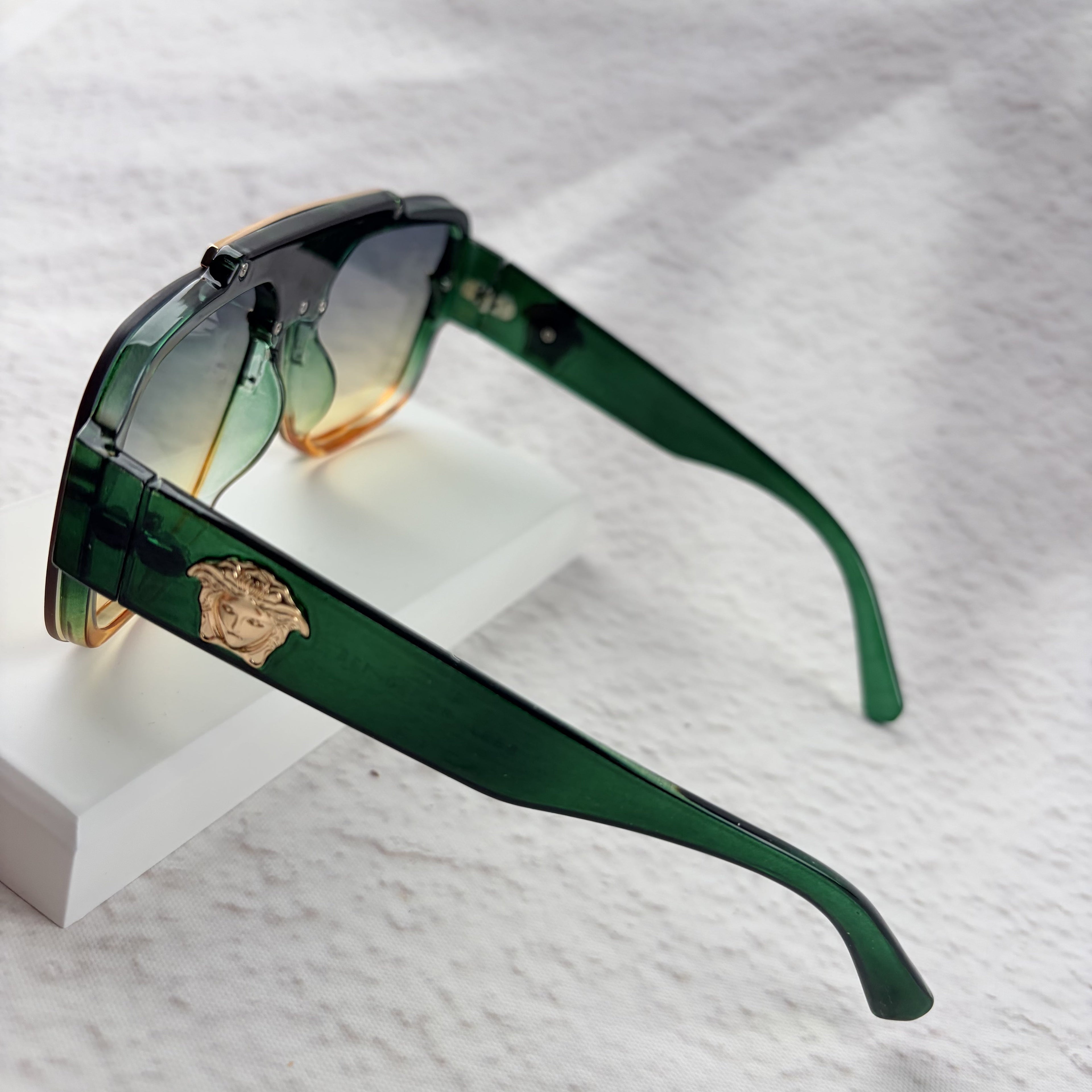 Geometric Gradient Sunglasses with Gold Accents for UV Protection