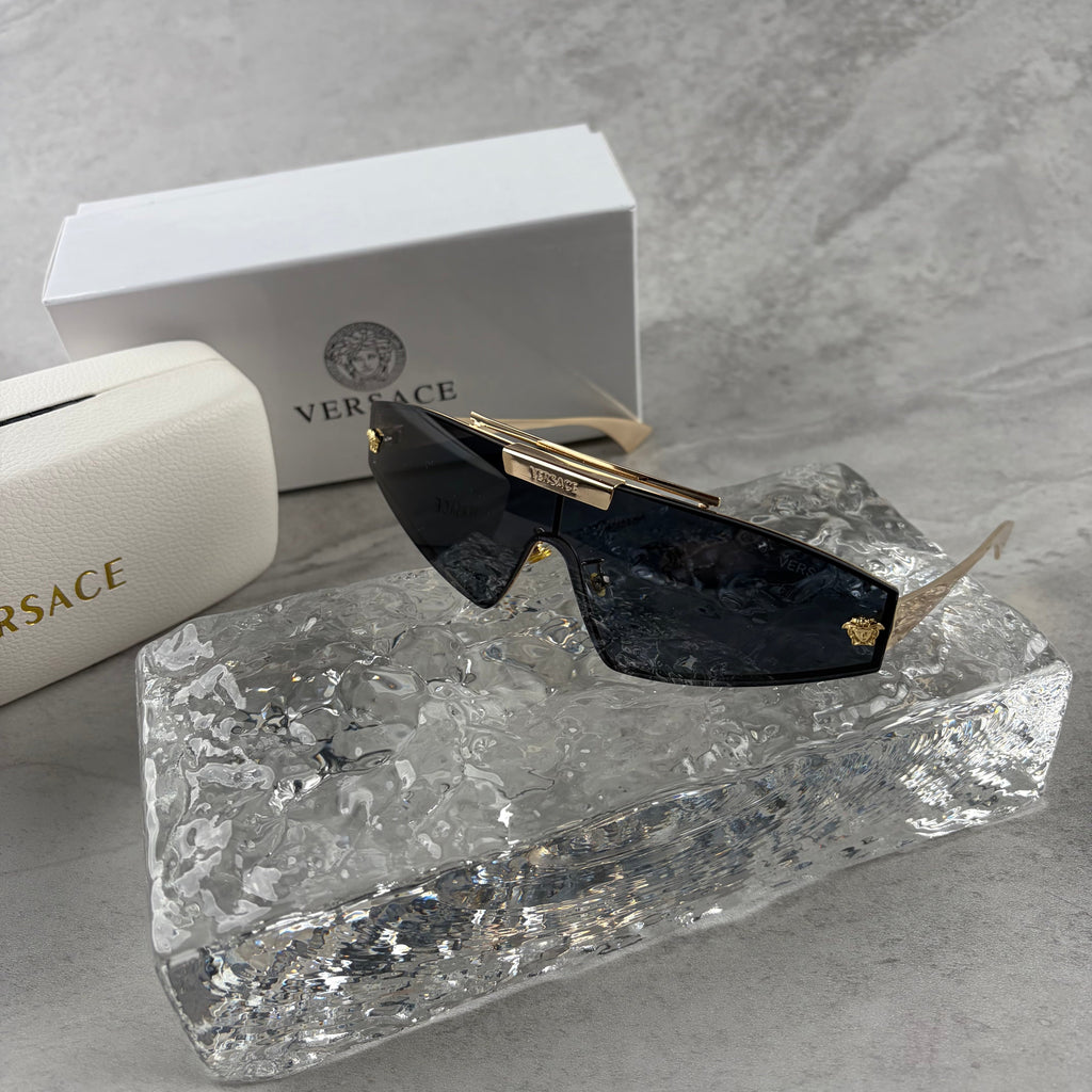 Modern Gold Metal Shield Sunglasses - Unisex UV Protection Eyewear