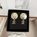 18K  Chanel Gold Round Pendant Earrings