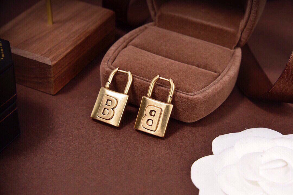 18K Balenciaga Gold Small Lock Earrings