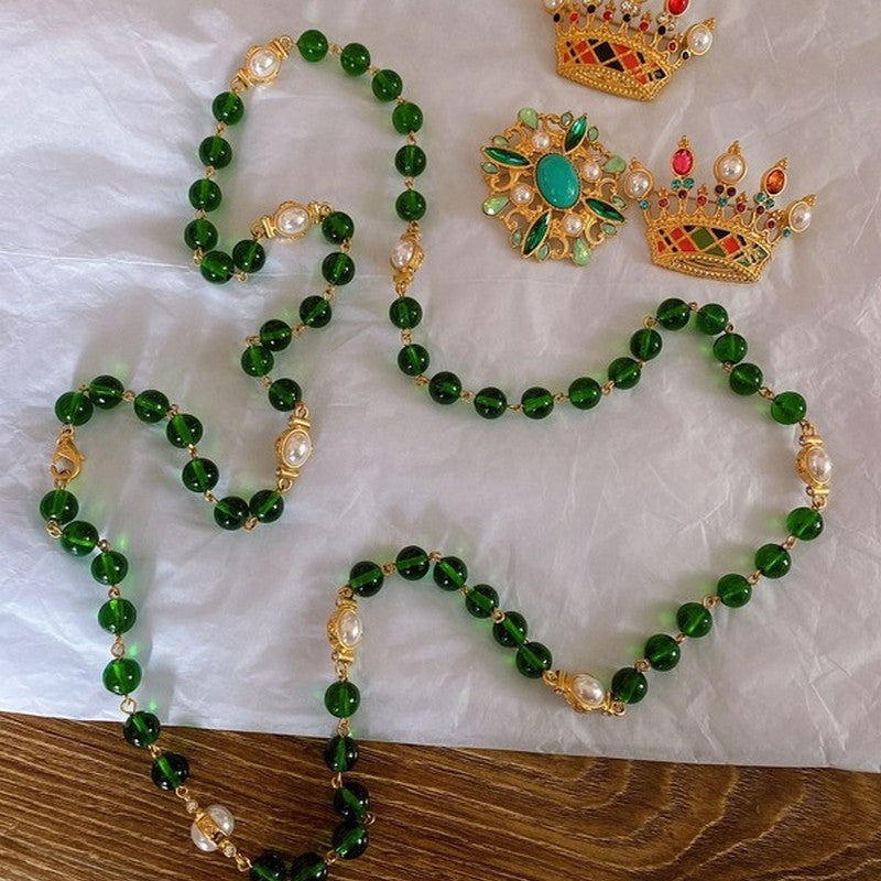 18K  Chanel Long Green & White Pearls Necklace